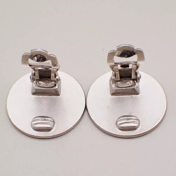 CHANEL Logo Round Button Earrings 00C Clip-On Silver SHW France - Picture 9 of 10